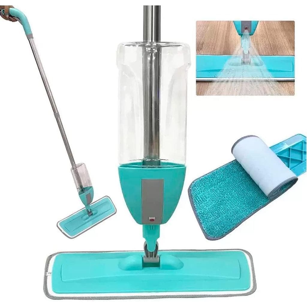 Mop Spray 3em1 Reservatório 400ml Esfregão Microfibra Cabeça Giratória 360° Limpeza de Piso Lava Seca