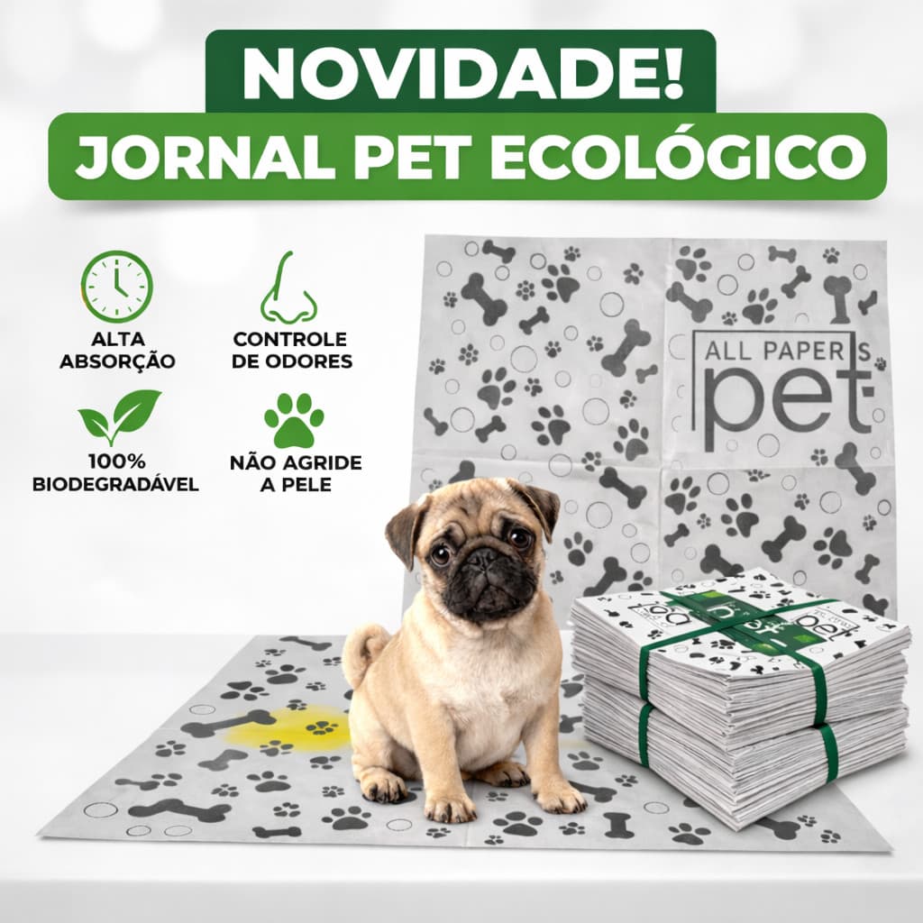 Jornal para Pet 62x58 cm Kit 01kg/02/kg/03kg/04kg/05kg Folhas Tapete Higiênico Pet Absorvente