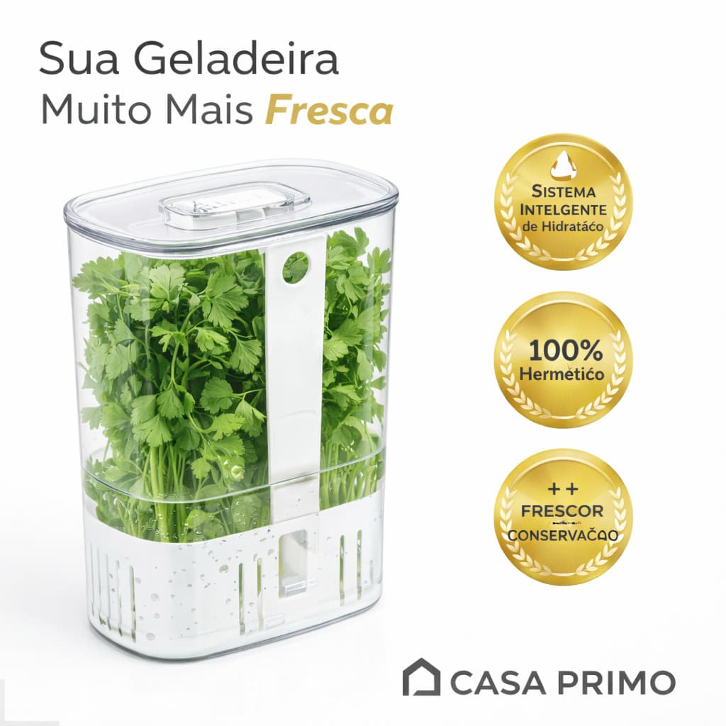 Organizador Temperos 2,3L Porta Geladeira Escorredor Conserva Ervas Verduras Cozinha Transparente Casa Primo