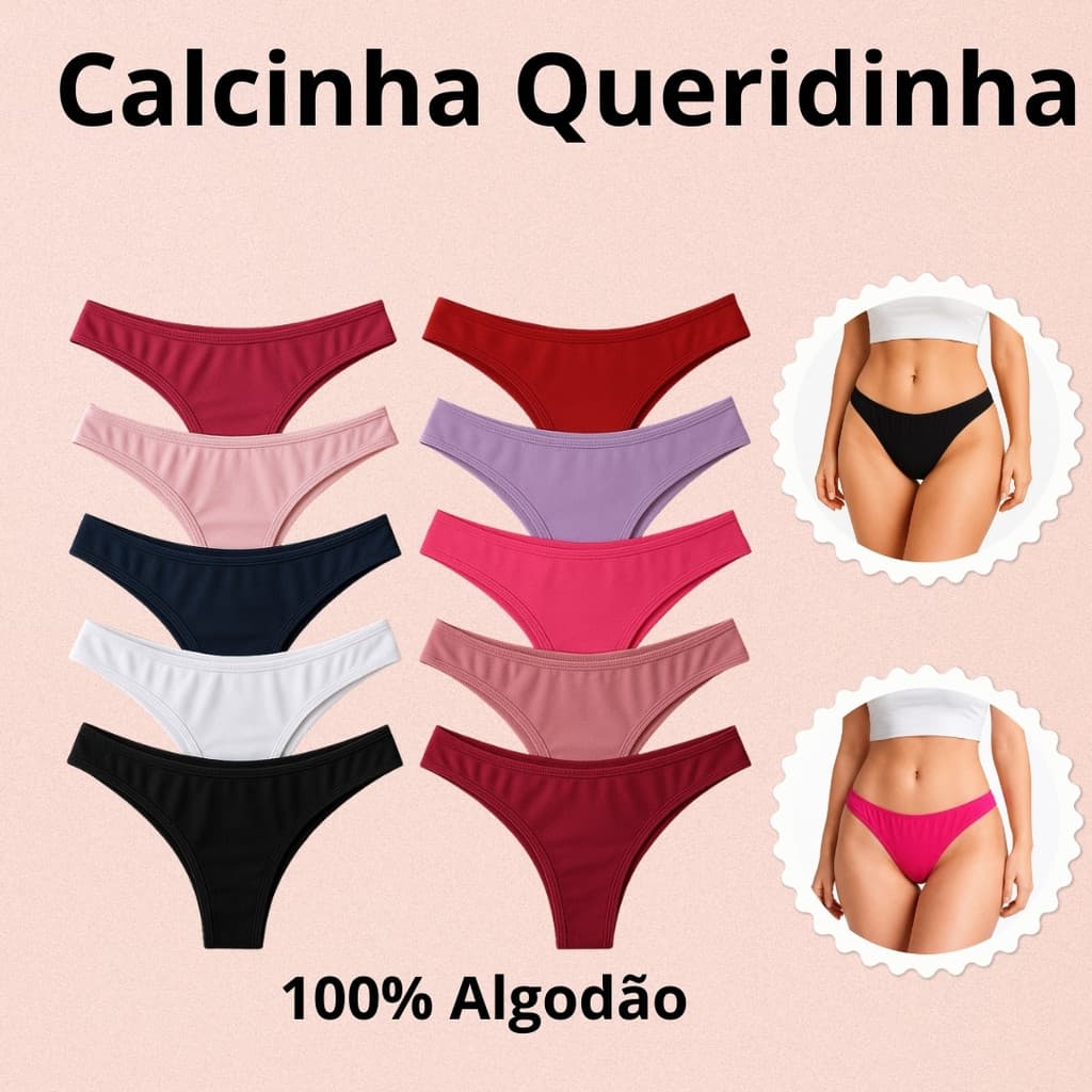 Kit 10 Calcinhas Algodão Tanga Feminina Forro 100% Algodão Confortável Barato Promoção Cores Sortidas