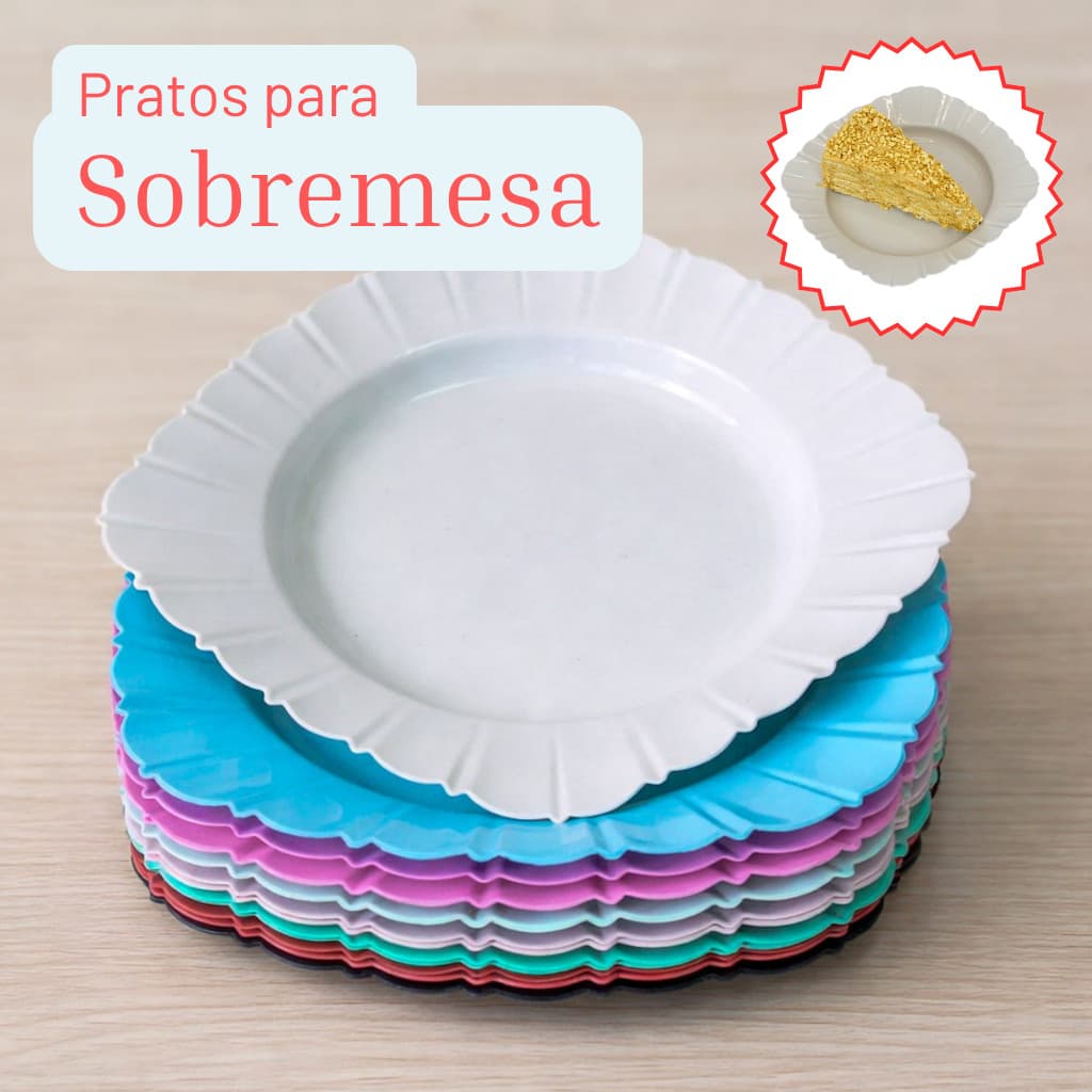 Kit de 70 a 120 Pratos de Plastico Para Sobremesa Reutilizavel Resistente Enxoval