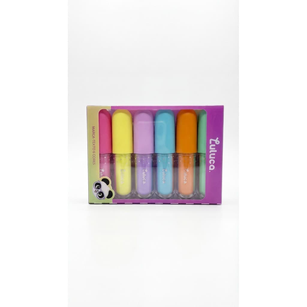 Kit Marca Texto Luluca 6 Cores Tons Pastel | Marca Texto Fofo Escolar Destaque Textos
