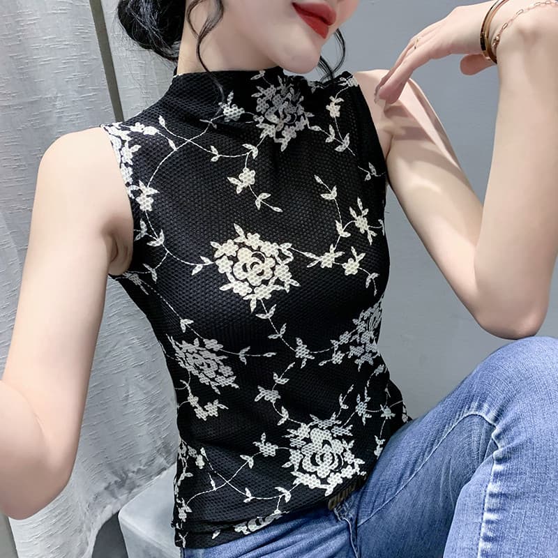 2024 verão novo estilo moda colete sem mangas meia gola alta camiseta roupa interior feminina magro-ajuste mais magro ol
