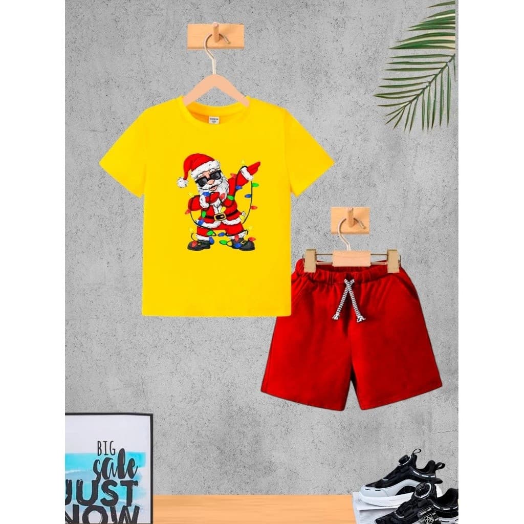 Camiseta + Short Conjunto Infantil Papai Noel Luzes Conjunto De Bermuda Juvenil Conjunto De Bermuda Juvenil