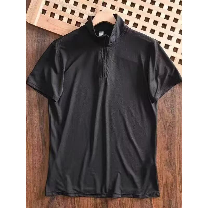 Roupas de secagem rápida ao ar livre meia manga gola alta manga curta camiseta verão masculino feminino meio zíper High-
