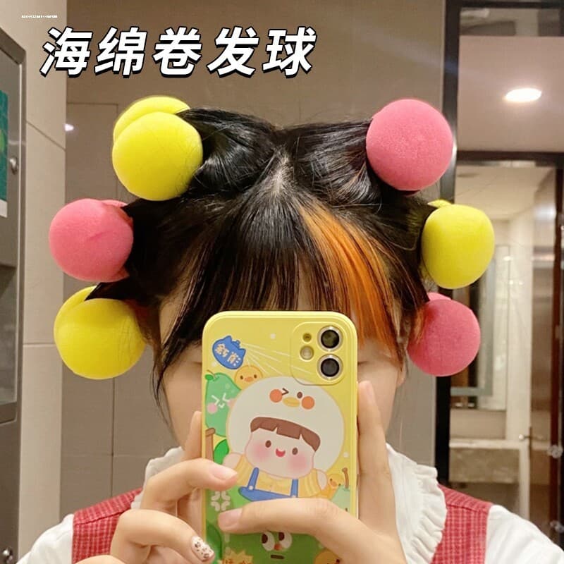 Esponja curling servir bola de cabelo máquina de cortar cabelo franja tubo de ondulação ferramenta útil preguiçoso dormi