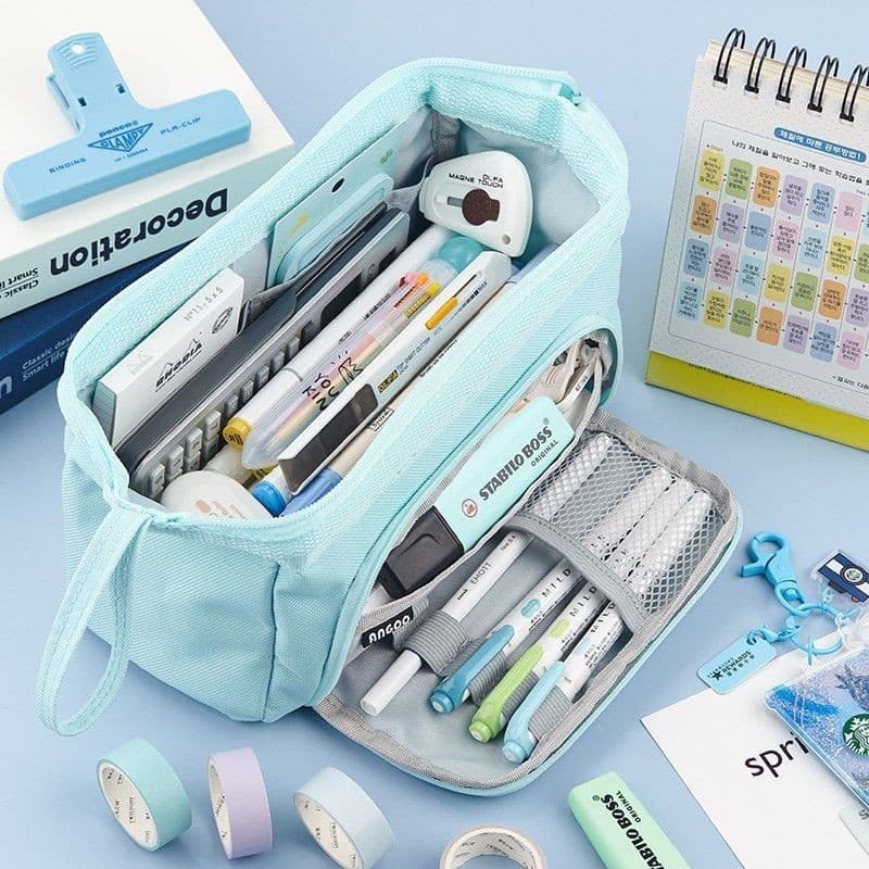 Estojo Escolar Box Grande Capacidade Jumbo Organizador Zíper Resistente Papelaria Material Escolar Faculdade Unissex Top