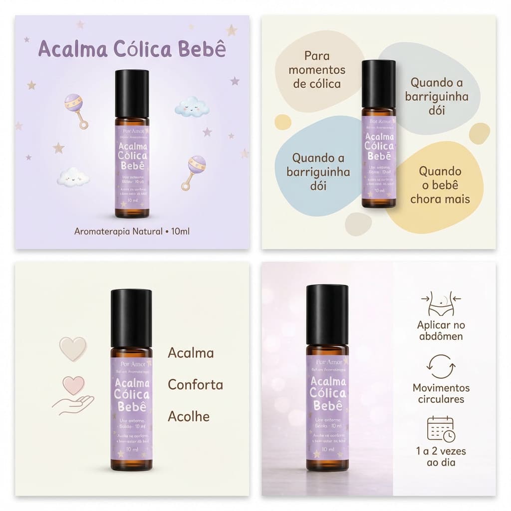Cólica Bebê Natural Roll-on Aromaterapia Camomila Lavanda Uso Infantil