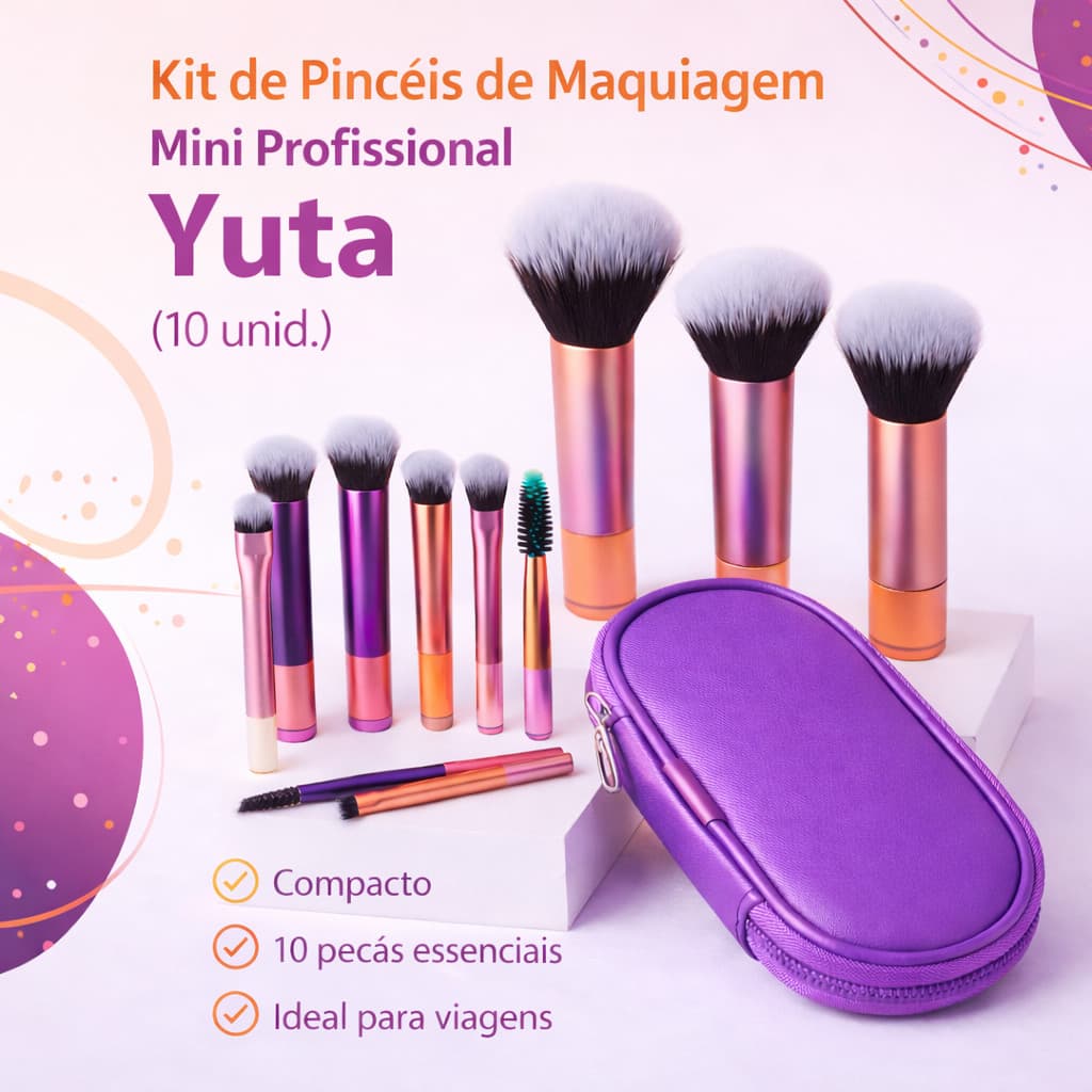 Kit Mini de Pincéis de Maquiagem Profissional Multi-funcional - 10 peças