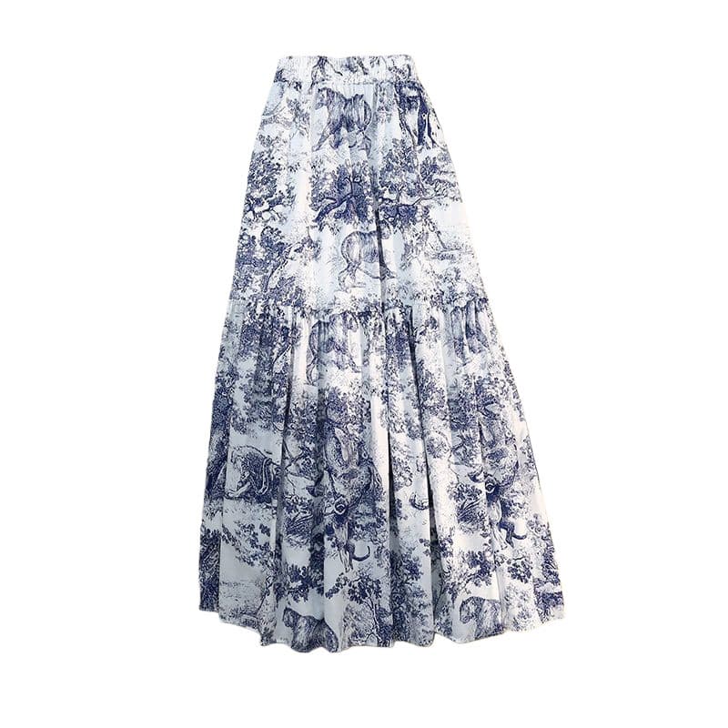 Saia estampada de cintura alta evasê estilo comprimento médio saia elegante