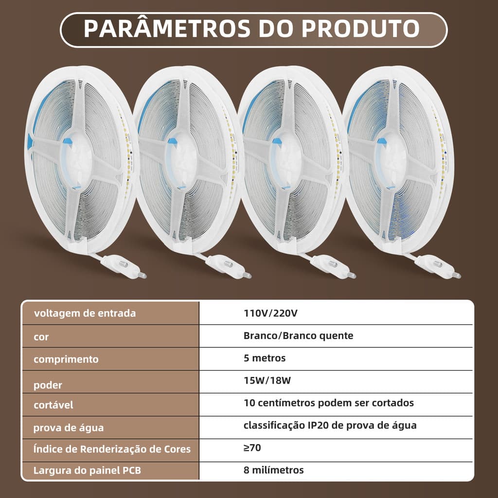 Fita Direta Na Energia Led 240leds/m Rolo 10m 110v/220v Não Usa Fonte