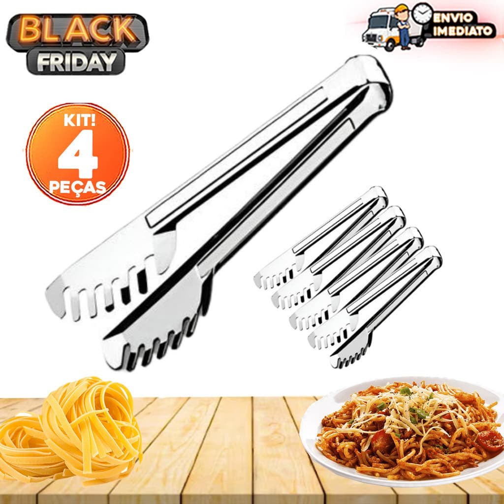 Kit 04 Pegadores de Massas em Inox 20cm - Para Massas, Macarrão, Salada, Carne, Buffet e Restaurante