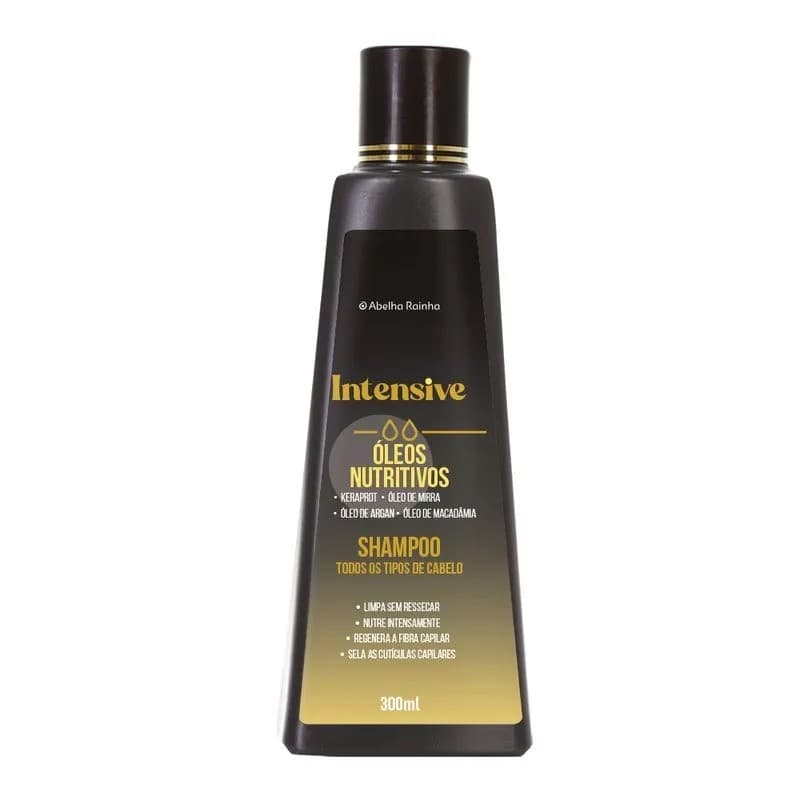 Shampoo Intensive Óleos Nutritivos 300ml Abelha Rainha Argan Macadâmia Nutrição Reparação Todos os Tipos de Cabelo