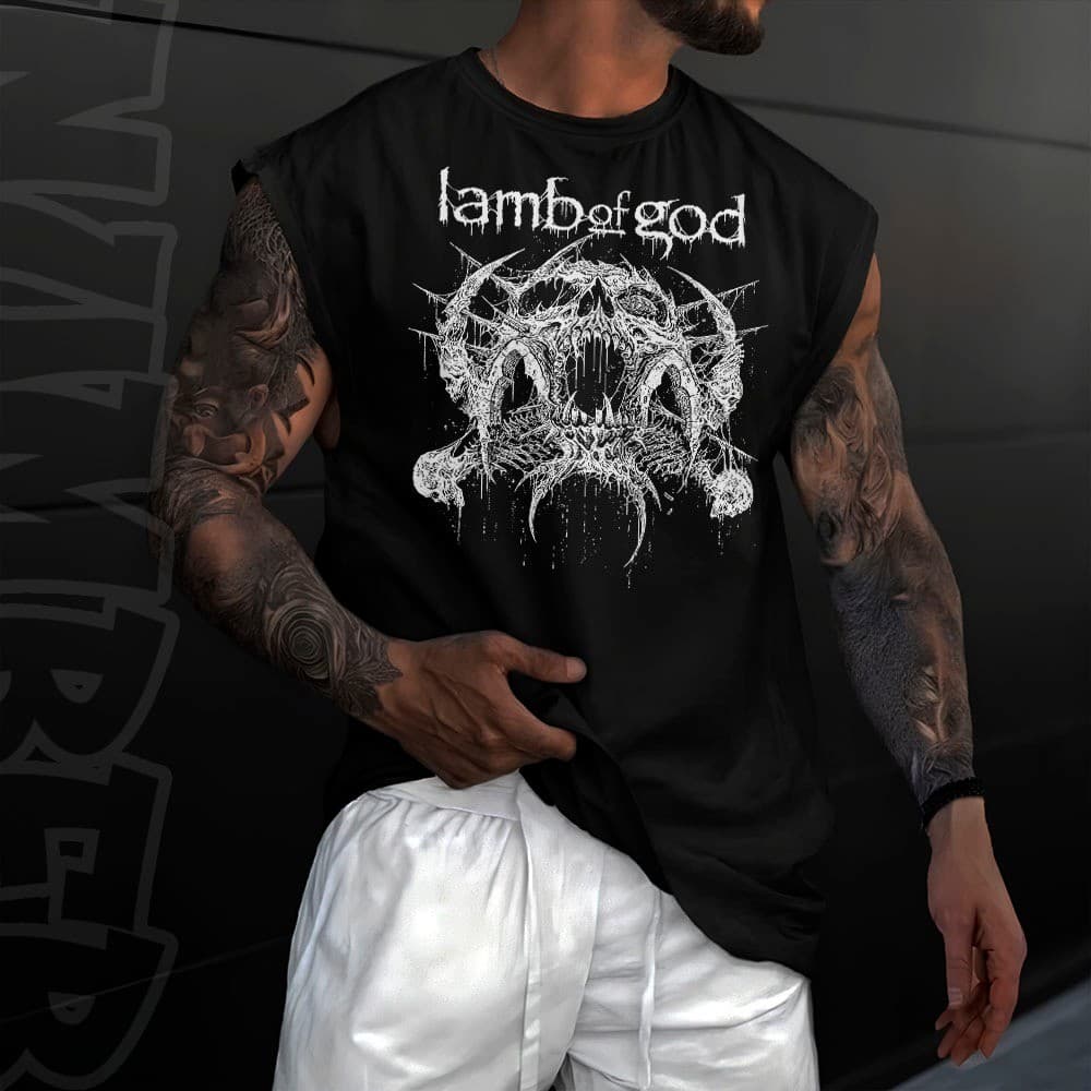Camiseta regata machao oversized masculino banda de rock lamb of god em algodao unissex Longline