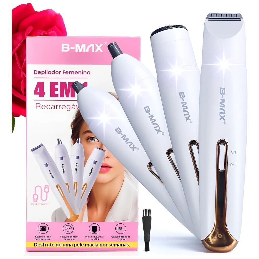 USB C 4 Em 1 Depilador Elétrico B-Max Bm-c072 Para Nariz Axilas Rosto Sobrancelhas Recarregável Portátil Aparador Branco