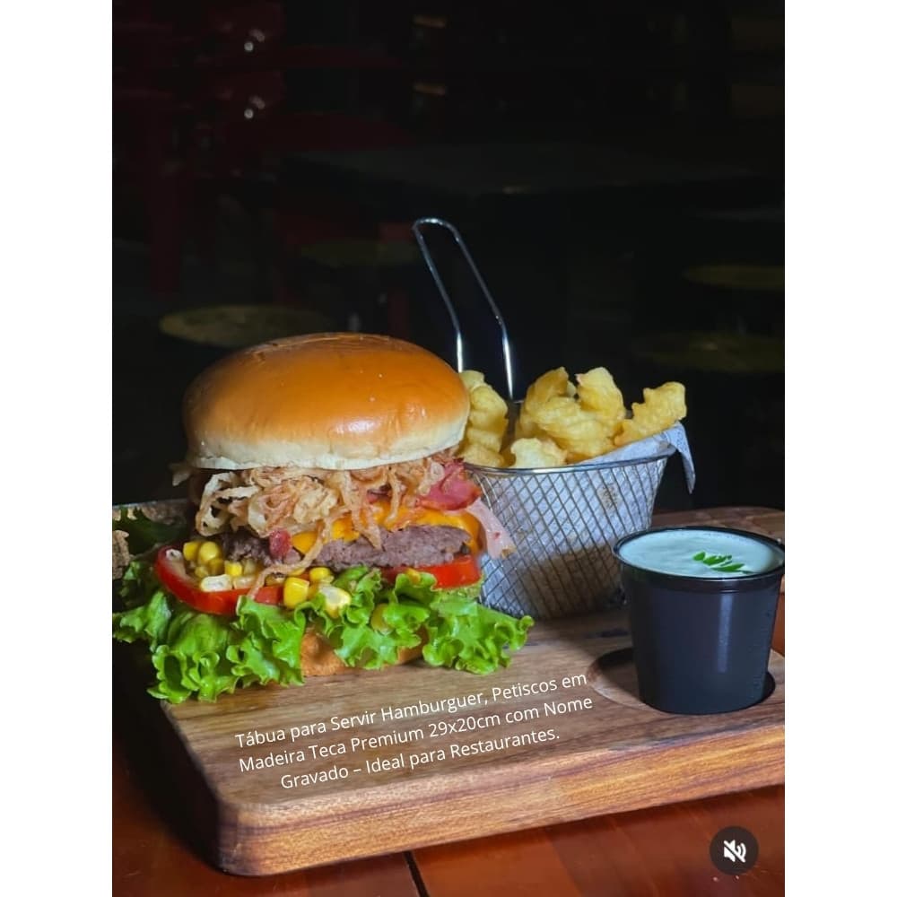 Kit 4 Petisqueiras Tabua Lanche Hamburguer C/ Personalização Brinde Madeira Teca Pronta Entrega