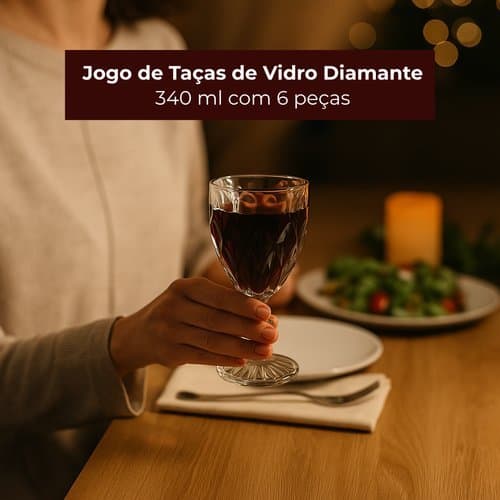 Conjunto 6 Taças de Vidro Design Diamante 340ml – Elegantes e Sofisticadas