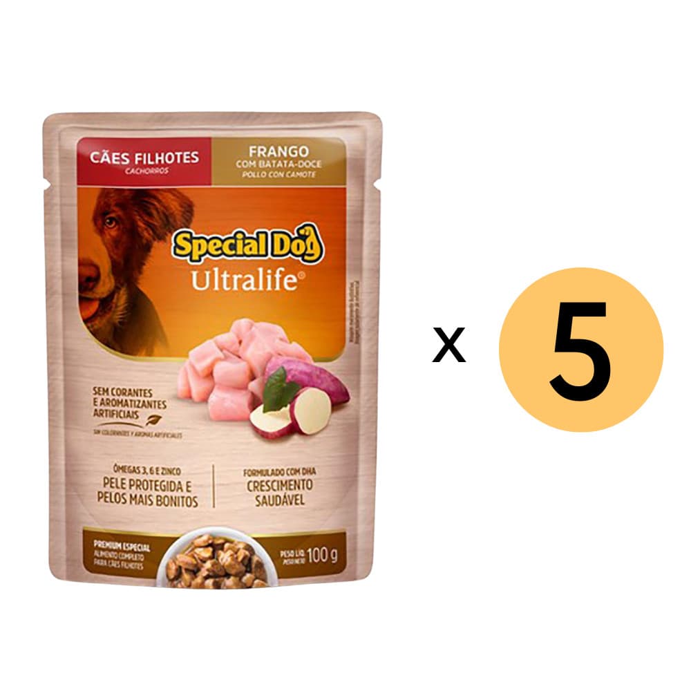Kit 5 Ração Special Dog Sachê Cães Filhotes Frango 100G