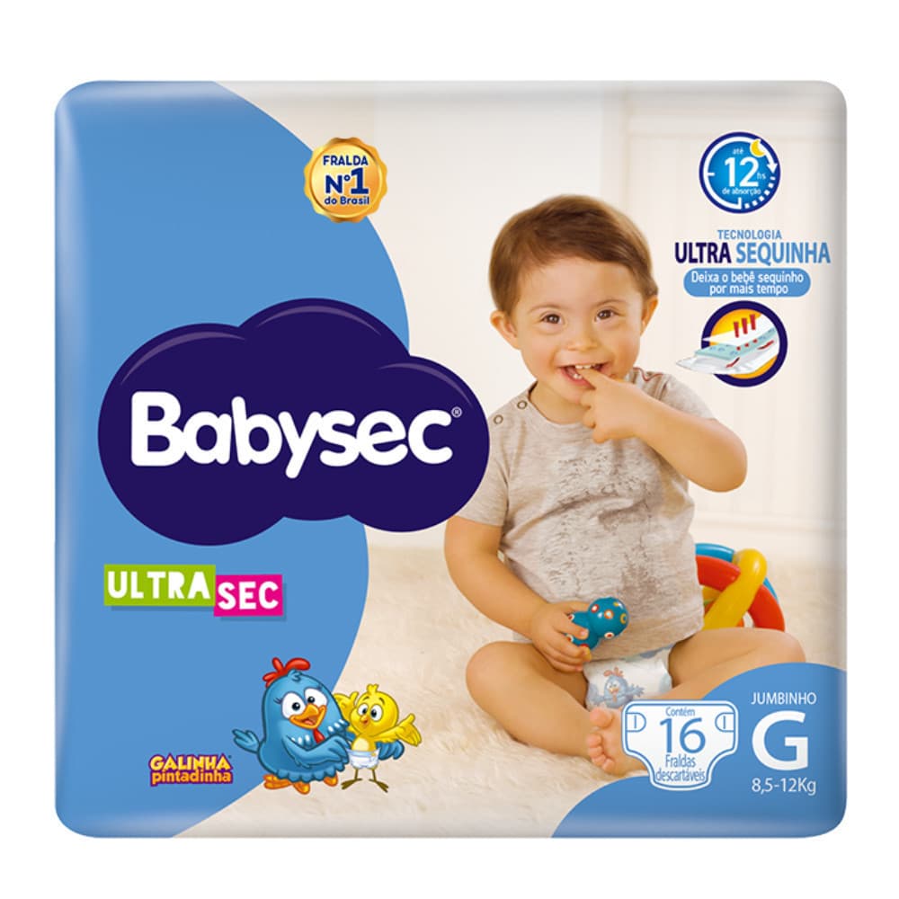 Pacote Econômico Fralda Babysec UltraSec Jumbinho G Galinha Pintadinha 16un- Bebê sequinho por mais tempo