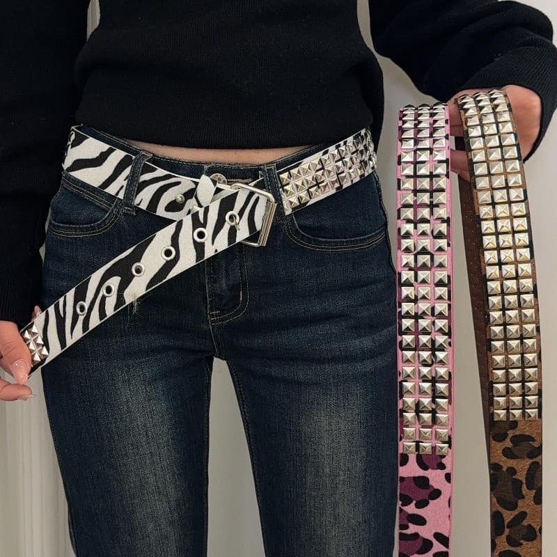 Cinto Cravejado Com Estampa De Leopardo Y2K – Cós De Couro PU Acessório De Moda Streetwear Para Saias Jeans Femininas