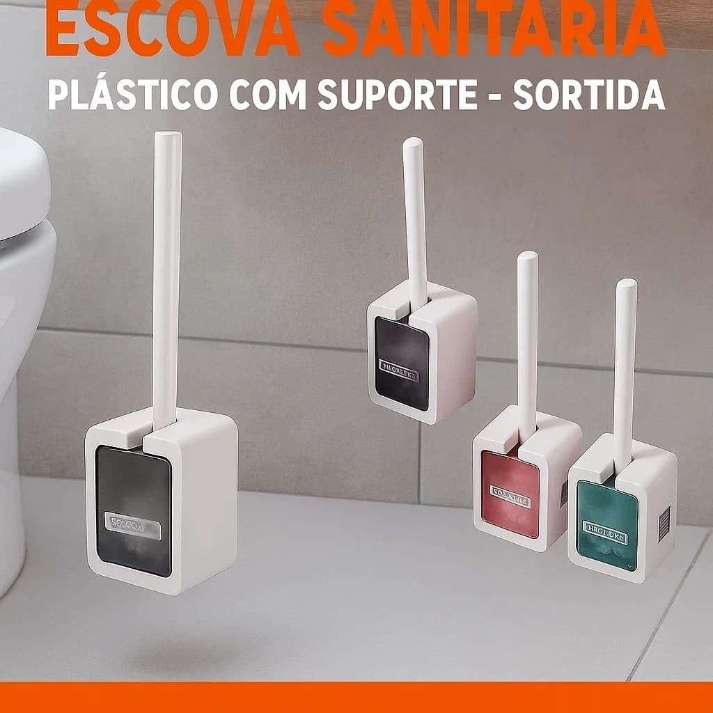 Escova Sanitária Plástico com Suporte Limpeza Banheiro Higiene