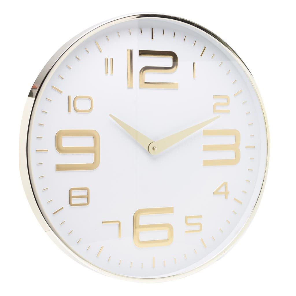 Relógio de Parede em Plástico Branco com Dourado Lyor 30x4cm