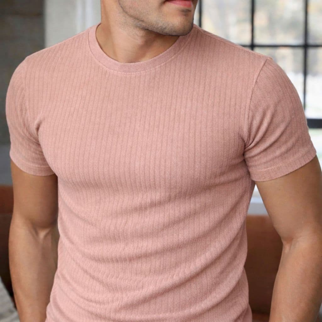 Camiseta Masculina Canelada Basica Camisa Texturizada Premium com Elastano