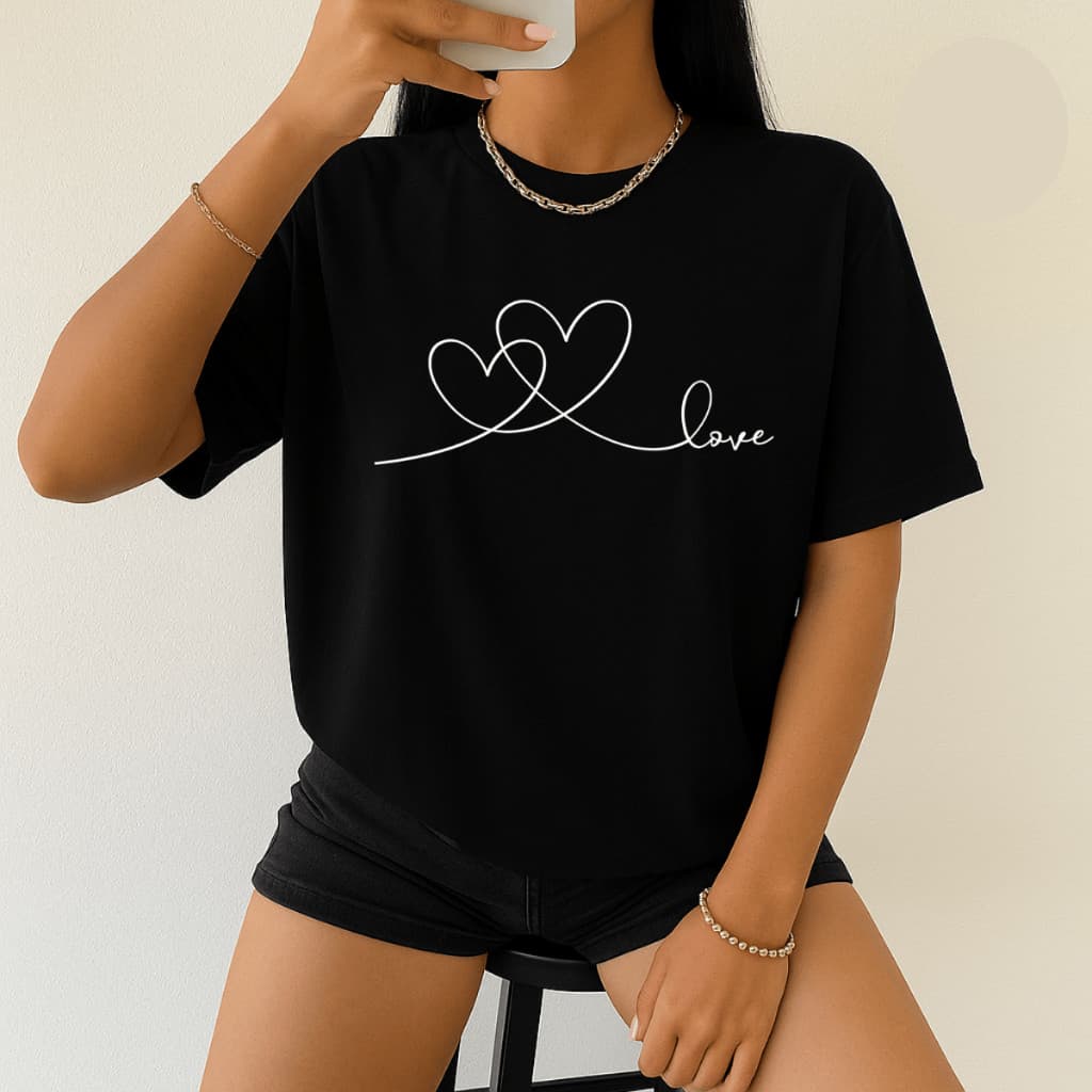 Camiseta Feminina Love Amor Coração Estilosa Casual Manga Curta Moda Primavera/Verão