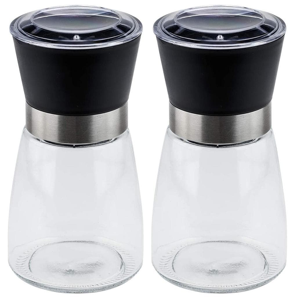 Kit 2 Moedores de Temperos 170ml Lyor em Vidro com Moinhos de Cerâmica e Tampas Pretas