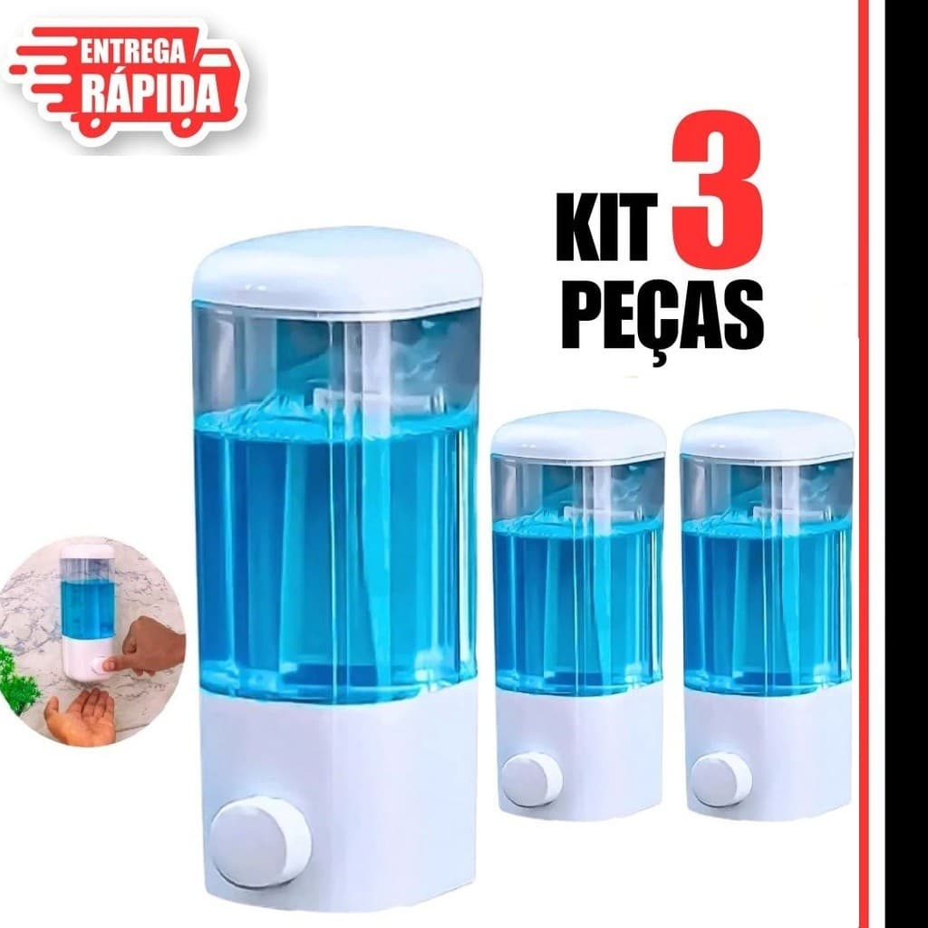 3 Pecas Dispenser de Parede 500ml Porta Detergente Sabonete Líquido ou Sabão Ventosa/Parafuso