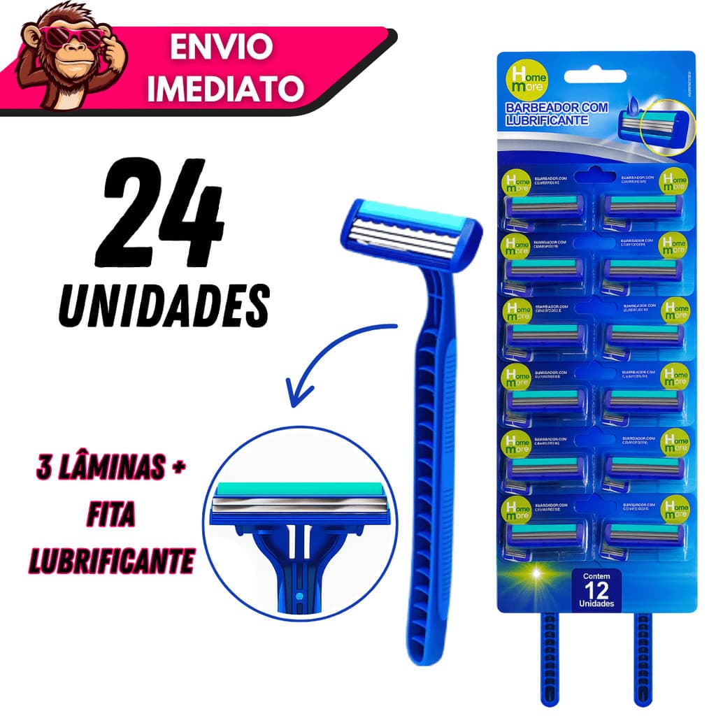 Kit 12/24 Barbeador Descartável 3 Lâminas Fita Lubrificante Conforto Premium Barba Suave