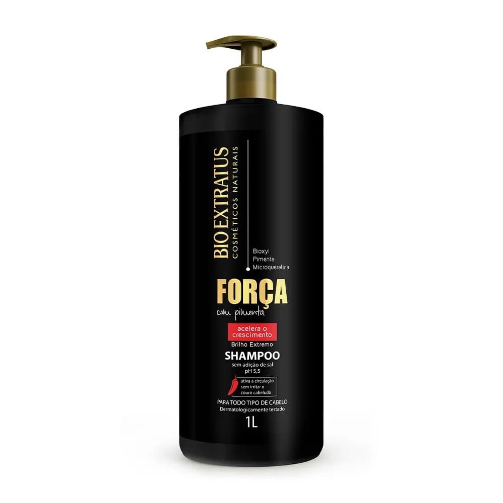 Shampoo Força com Pimenta 1L Bio Extratus Crescimento Antiqueda - Acelera o Crescimento e Fortalece