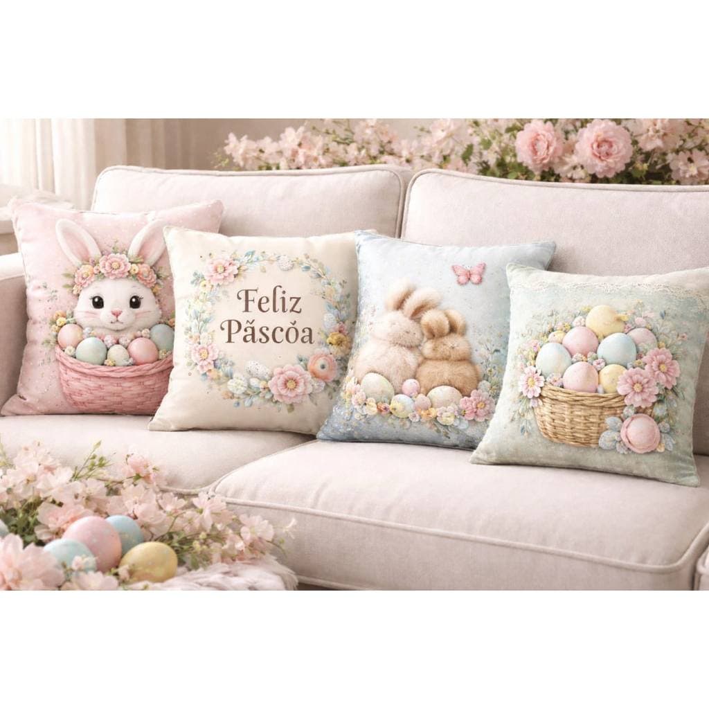 Kit com 4 Capas de Almofada Páscoa – 45x45 cm (Sem Enchimento)