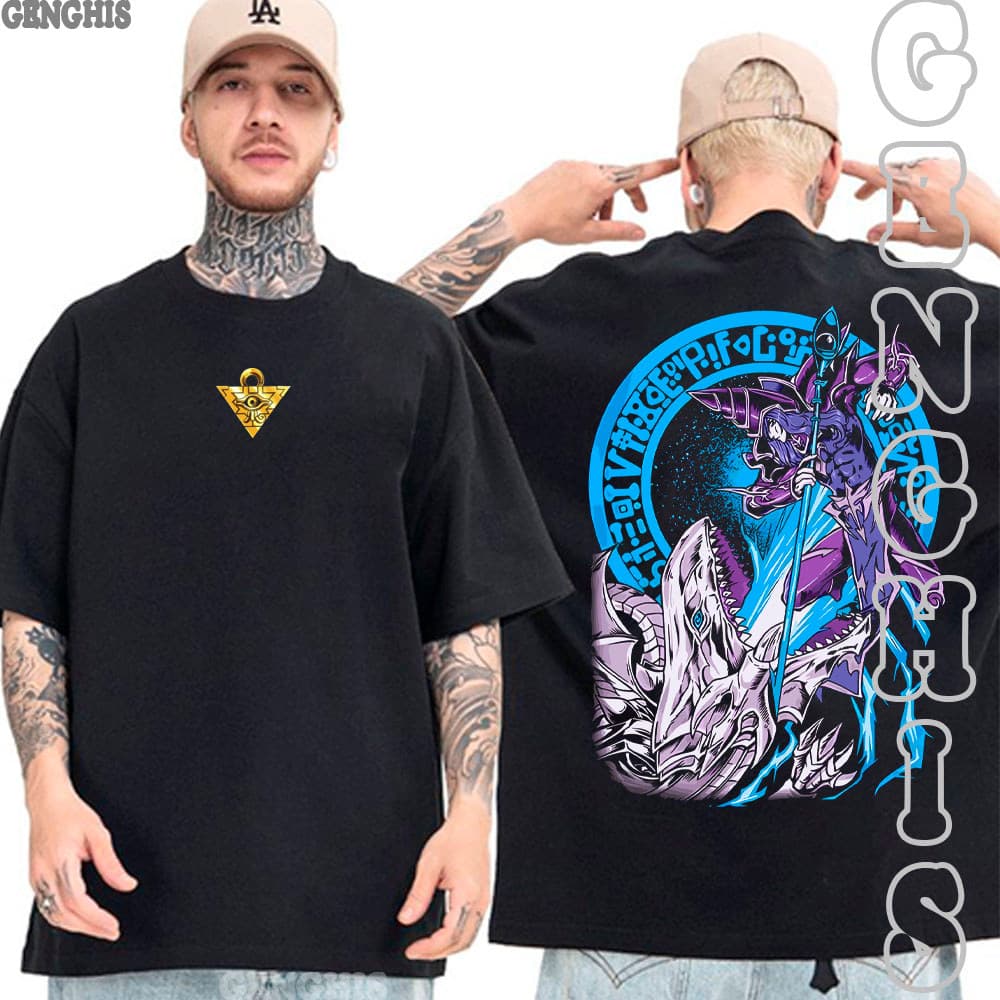 Camiseta Mago Negro VS Dragão De Olhos Azuis Yu Gi Oh Carta Jogo Anime Nostalgia Camisa Basica e Oversized Unissex