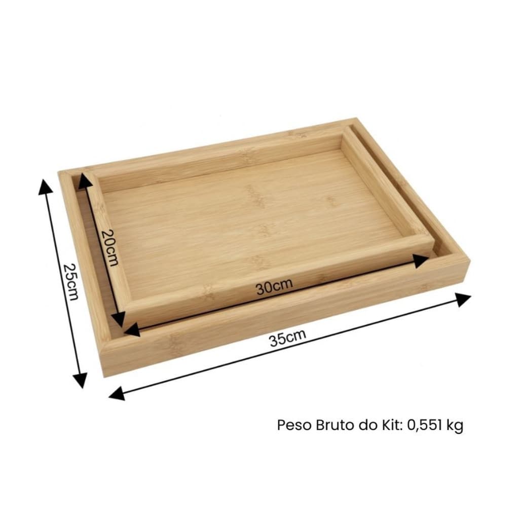 Kit 2 Bandejas Mdf Bambú Borda Alta Café Manhã Servir Decoração Organizador  Petiscos Bebidas Premium Lovely Vibe