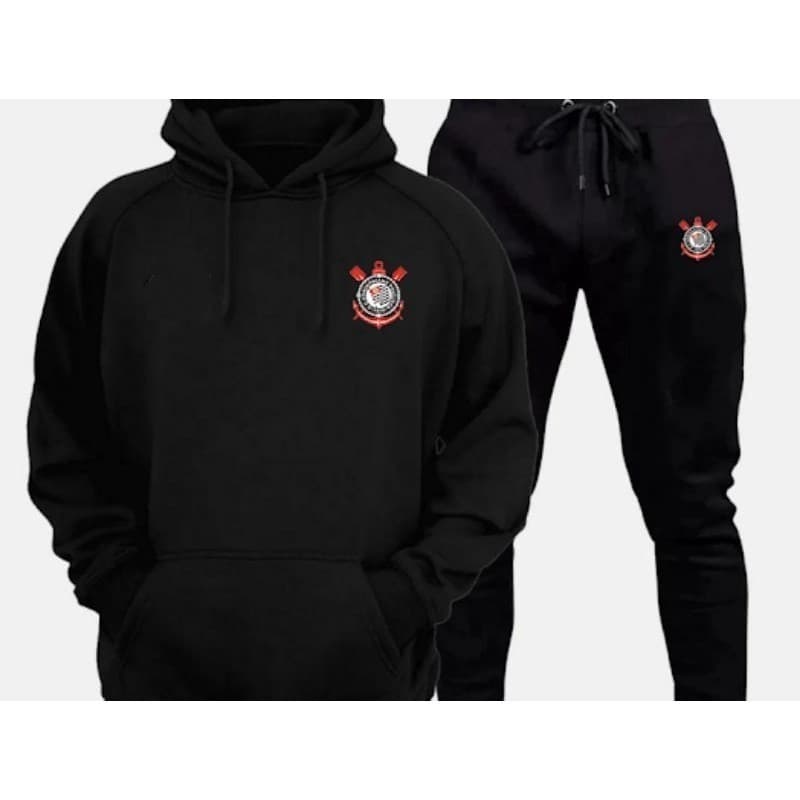 Kit conjunto moletom calça+blusa agasalho feminino moleton masculino blusa frio unissex timão modelo canguru CP