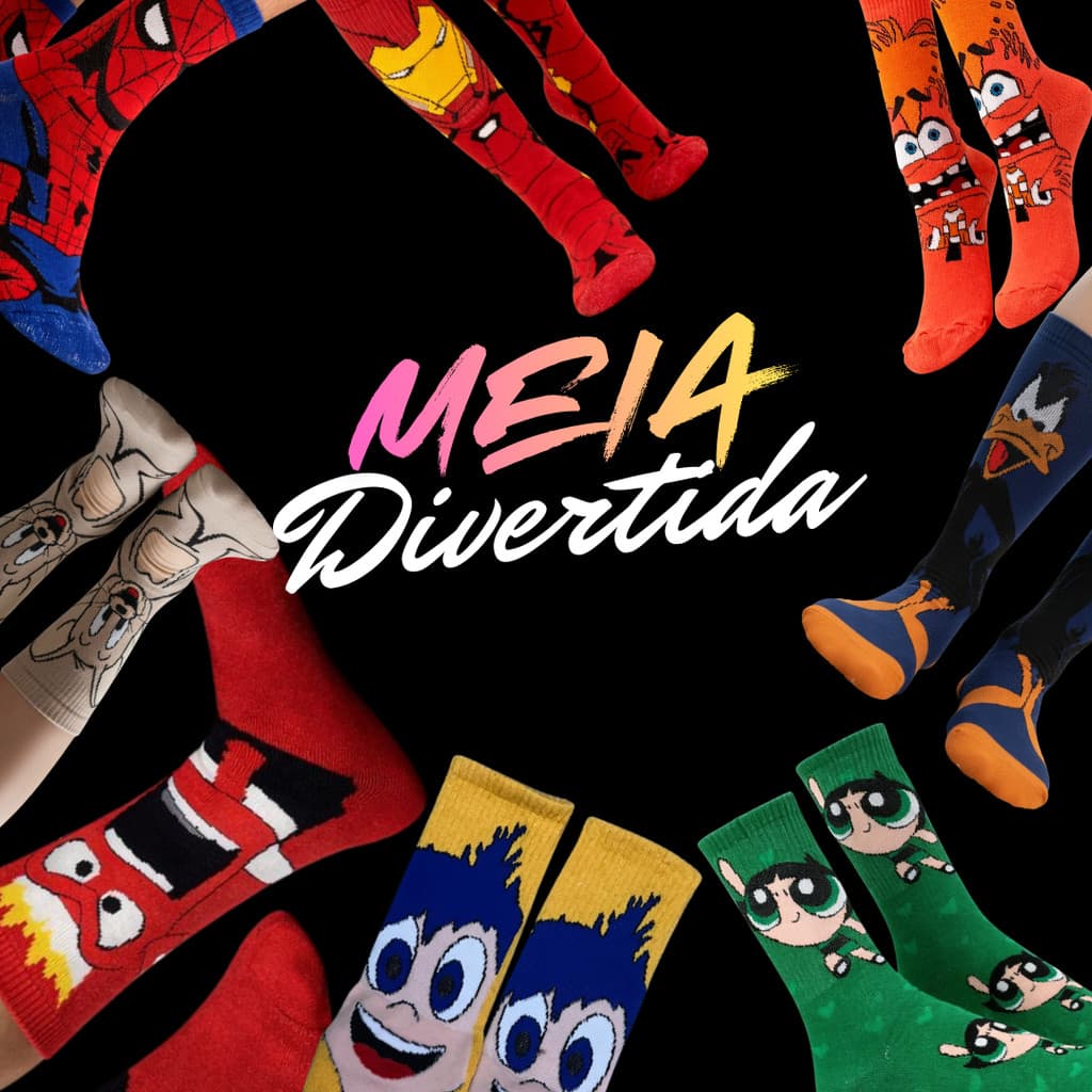 Meia Divertidas Personagens e Desenhos Engraçadas Para Homens Mulheres e Crianças