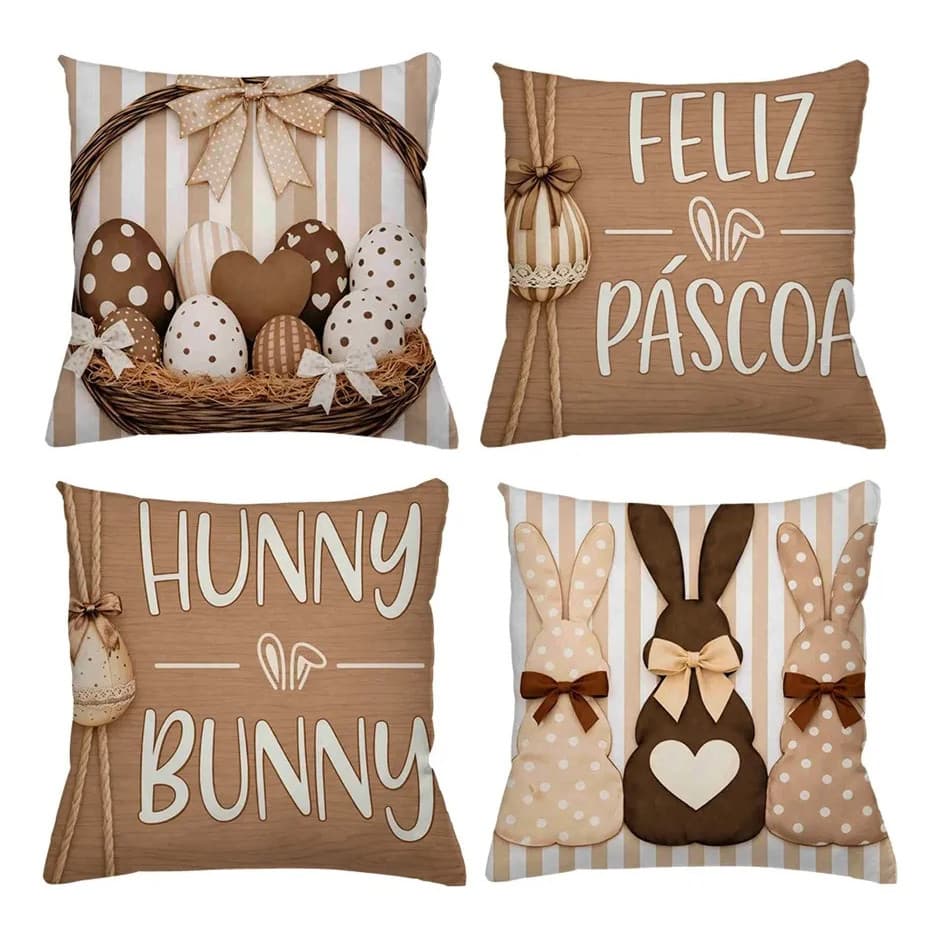 Kit 4 Capa De Almofada Páscoa Decoração 45cm X 45cm C Zíper