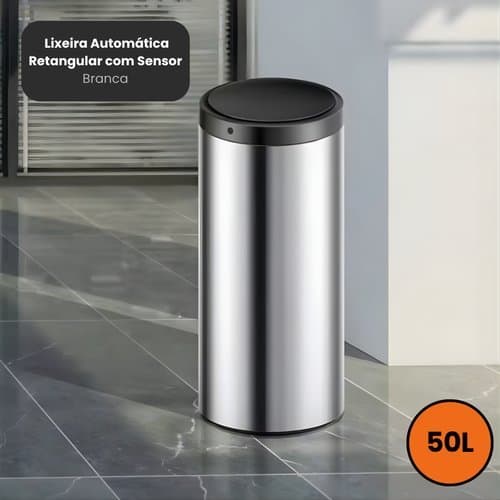 Lixeira Automática Sem Toque 50 Litros Aço Inox Sensor Alta Capacidade Moderna