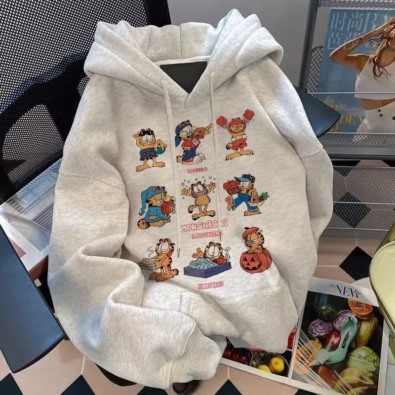 Moletom qualidade Bear Canguru Garfield Estampa  Com Capuz Masculino/Feminino Inverno Novo Estilo + Modelagem Unissex +