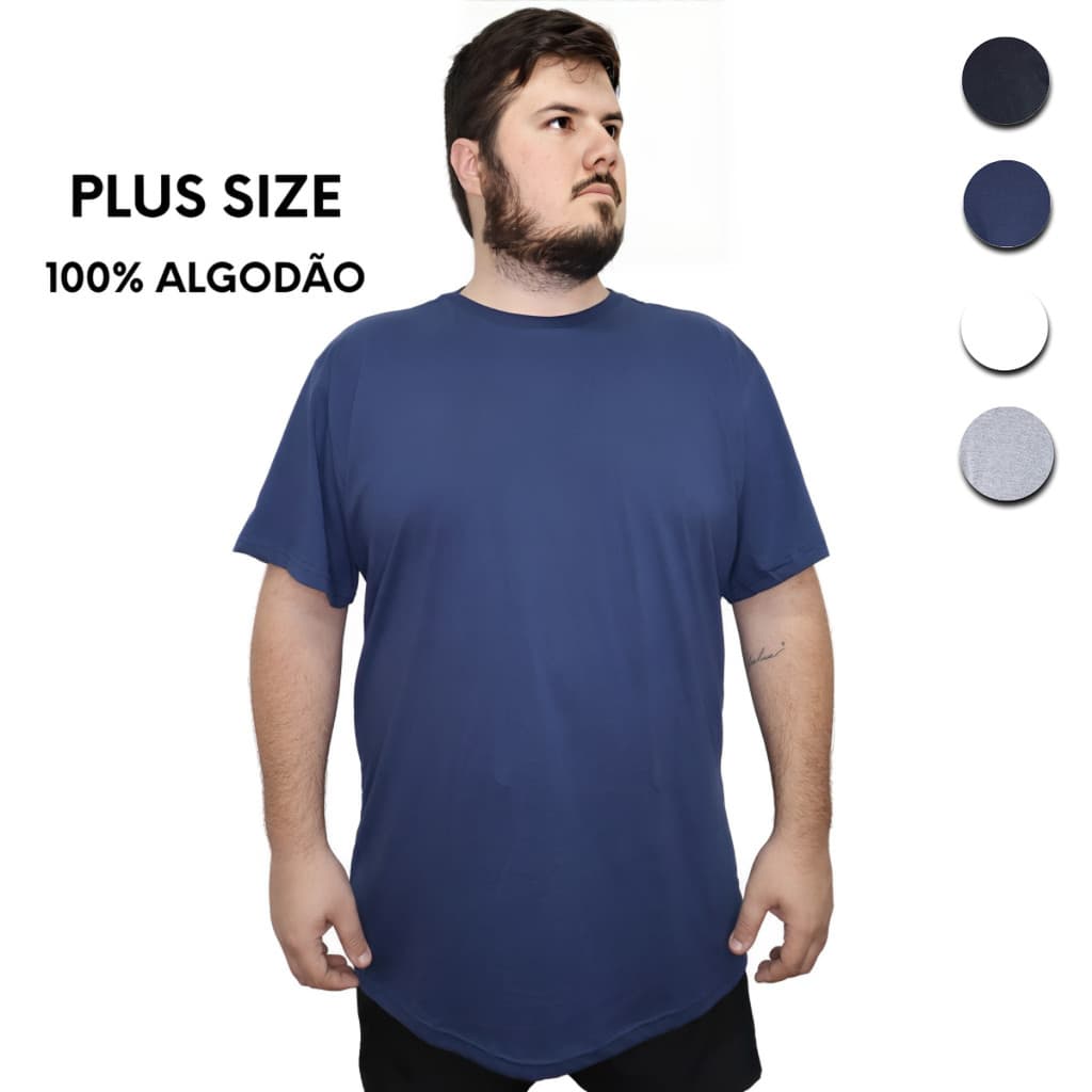 Camiseta Masculina Plus Size Lisa Algodão Grande 100% Algodão