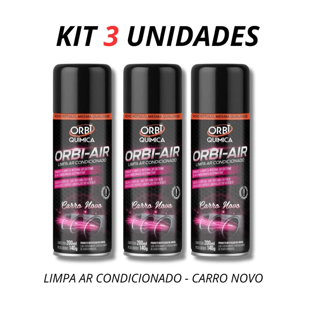 KIT 3 Limpa Ar Condicionado Automotivo Spray Higienização Orbi-air - Carro Novo