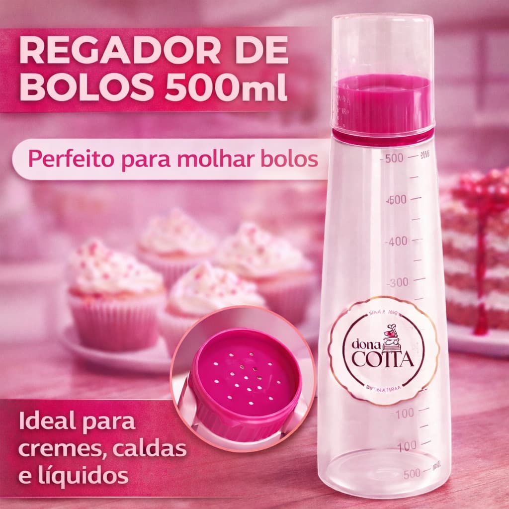 Regador Bisnaga 500ml Para Bolos Umedecedor de Massas com Chuveirinho Dosador Para Confeitaria