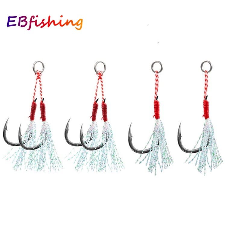 Gancho De Pesca Auxiliar Ganchos Gabarito Isca Único Duplo Lento Rápido Par Jigging Fishjig