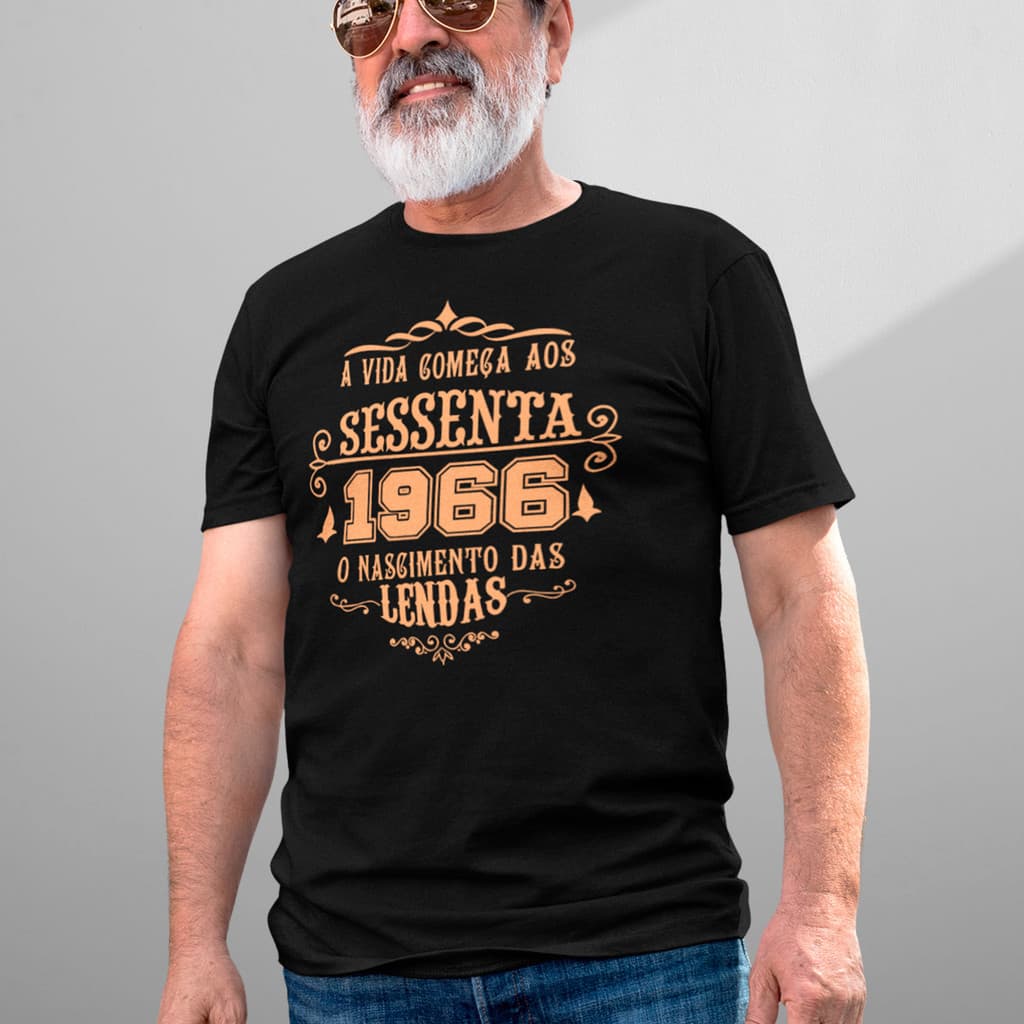 [Camiseta Premium em Algodão Puro]CC Camiseta Masculina A Vida Começa Aos 60 1966 Moda Estilo 100% Algodão Premium