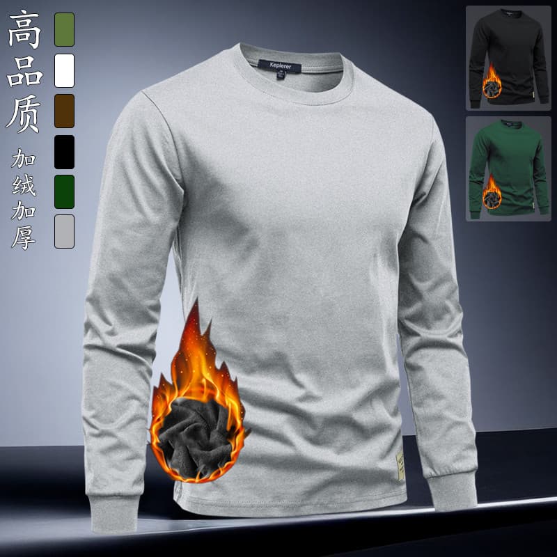 2025 Novo estilo outono inverno forro de lã engrossado camiseta de manga comprida em torno do pescoço camisa de fundo co
