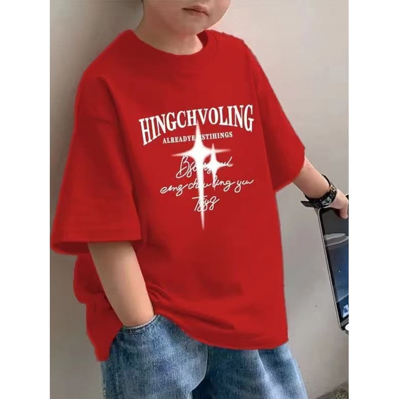 Algodão puro meninos novo estilo de manga curta camiseta estilo ocidental impresso médio grande crianças verão solto top