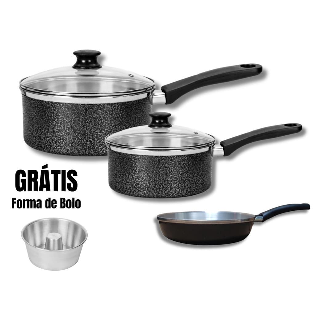 Kit Completo: Conjunto 2 Panelas, Tampa de Vidro e Frigideira Prática