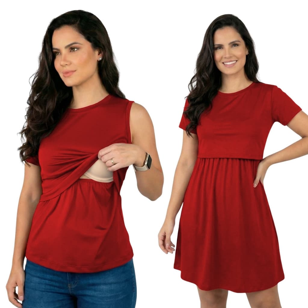 Kit Regata + Vestido Amamentação Gestante Maternidade Abertura Frontal Roupa Pós Parto Confortável