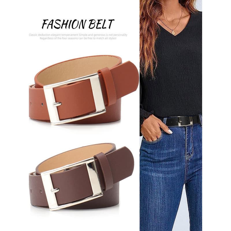 Simples estilo Casual fivela quadrada preto marrom cinto masculino feminino mesmo estilo All-Match Jeans cinto moda femi